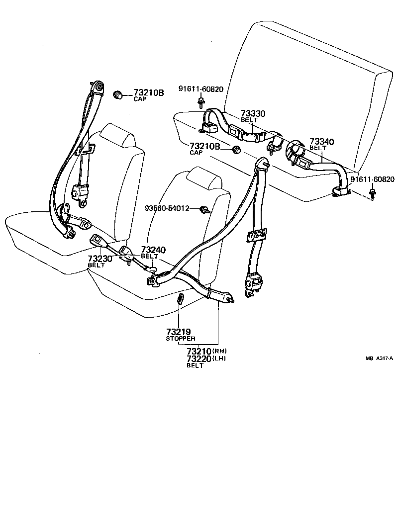 Toyota 73230-16022-01 BELT ASSY, FRONT SEAT INNER, RH