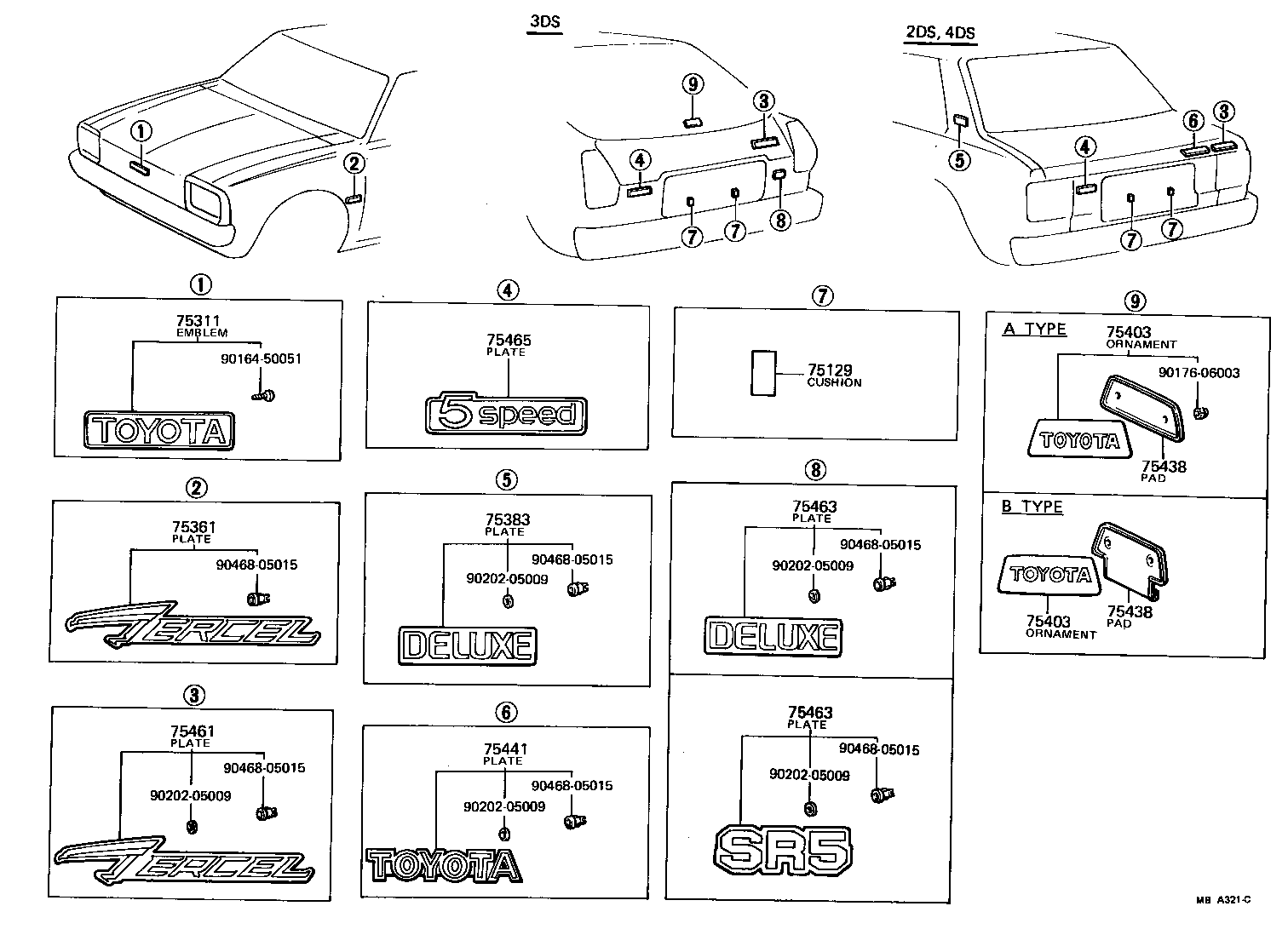 Toyota 75441-30040 PLATE, REAR NAME, NO.5 (MECHANISM)