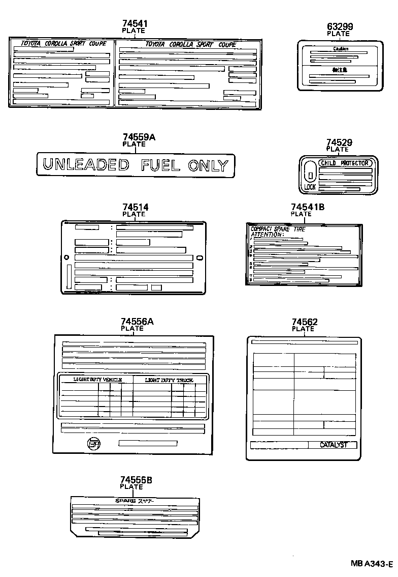 Toyota 42661-12380 PLATE, TIRE PRESSURE CAUTION