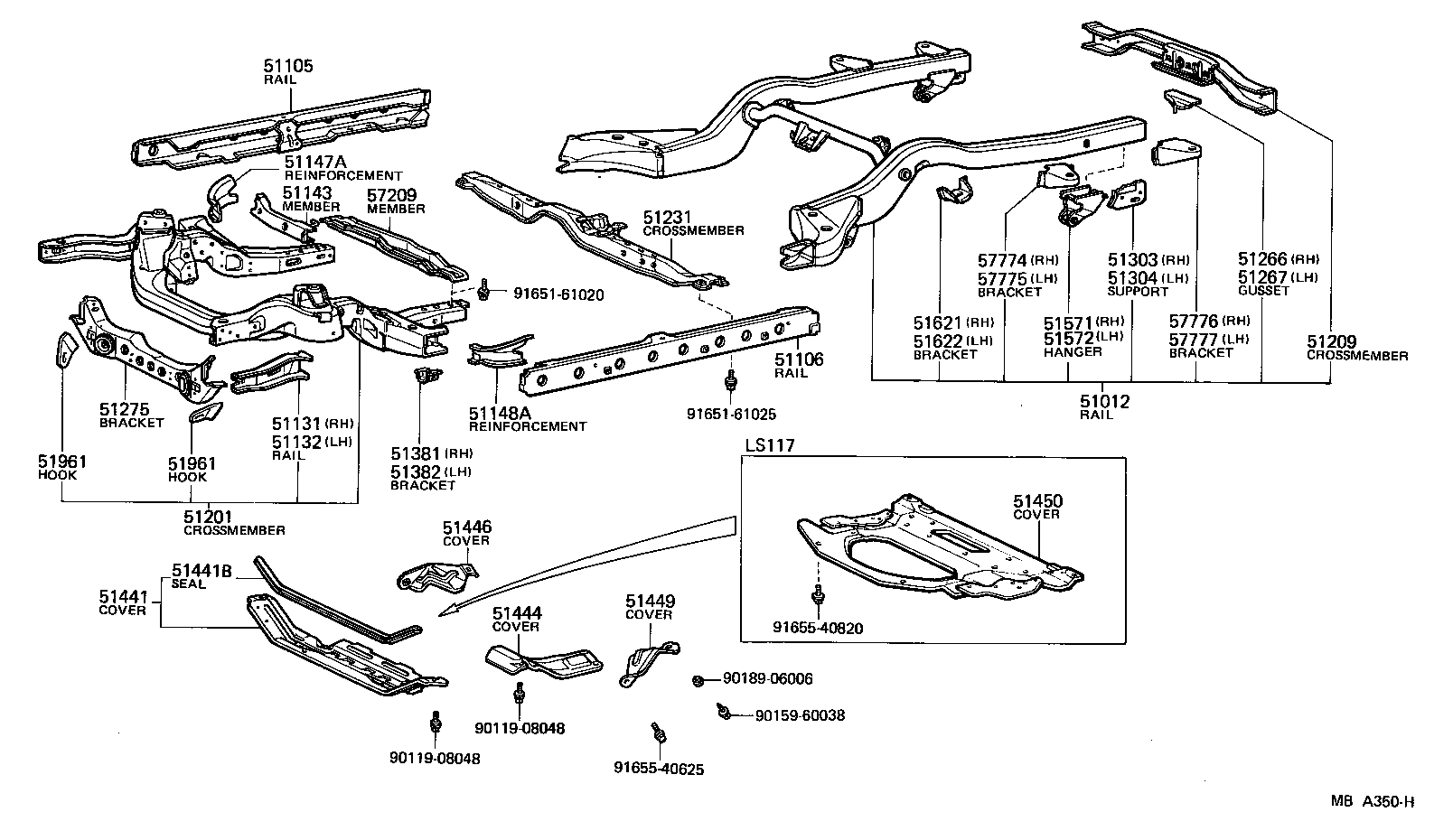 51012-30250 RAIL SUB-ASSY, REAR FRAME product image