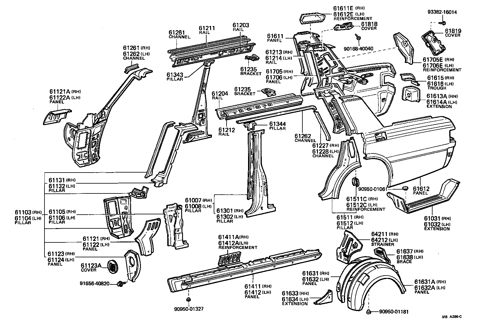61007-30910 PILLAR SUB-ASSY, CENTER, RH product image