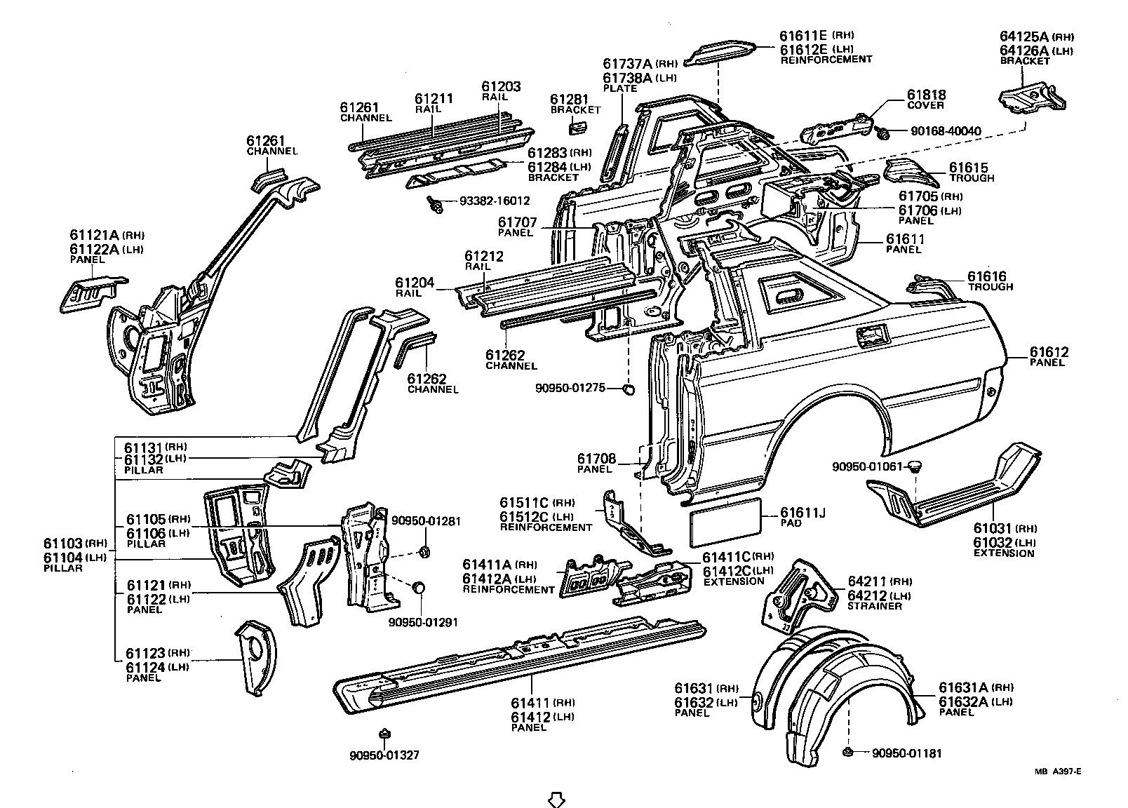61007-30910 PILLAR SUB-ASSY, CENTER, RH product image