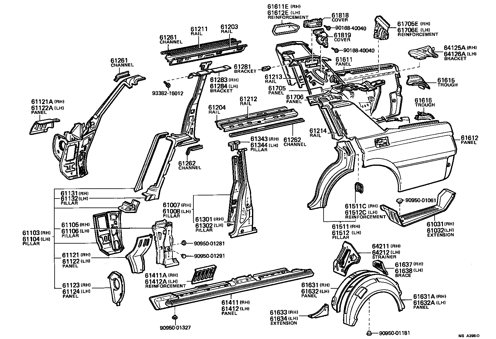 61007-30910 PILLAR SUB-ASSY, CENTER, RH product image