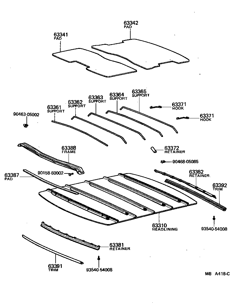 63364-91702 SUPPORT, ROOF HEADLINING, NO.4 product image