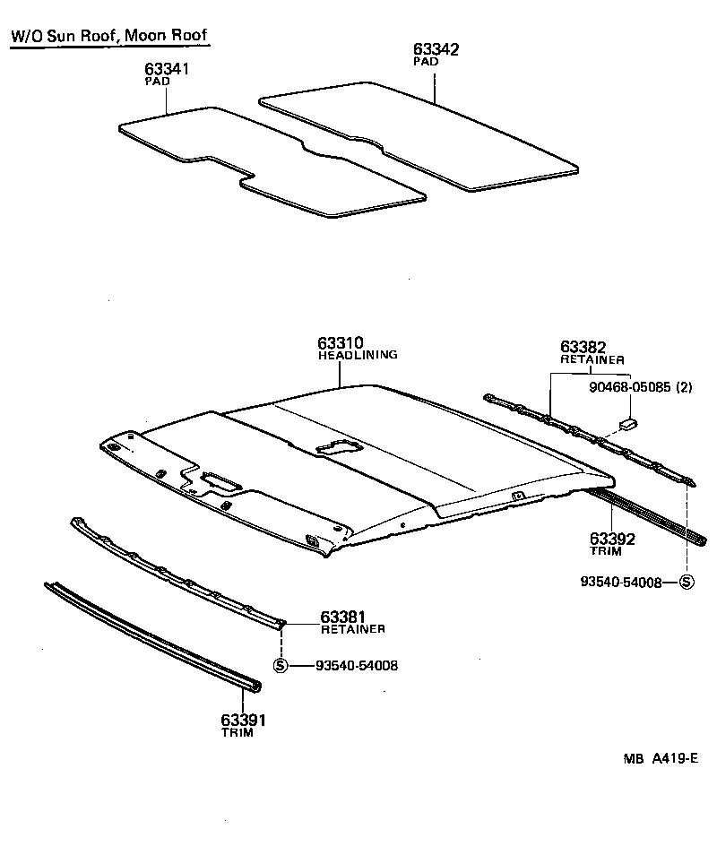 63383-30050 RETAINER, HEADLINING, REAR CENTER product image