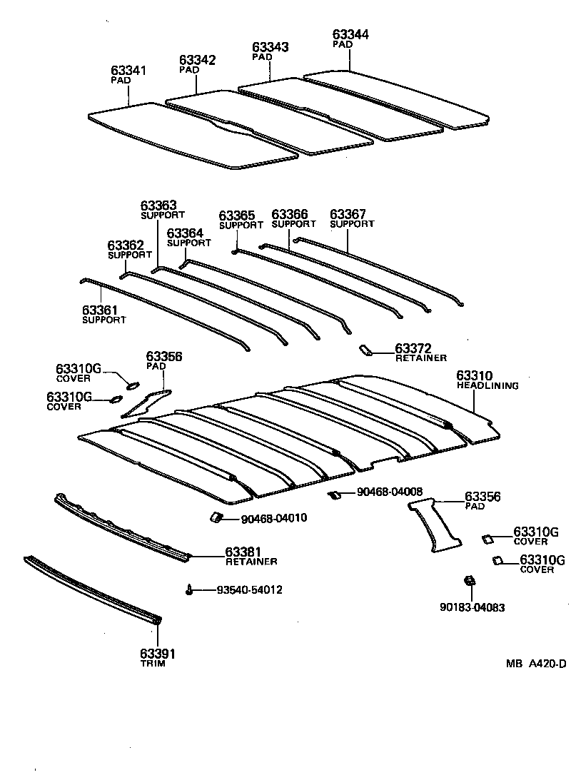 63364-91702 SUPPORT, ROOF HEADLINING, NO.4 product image