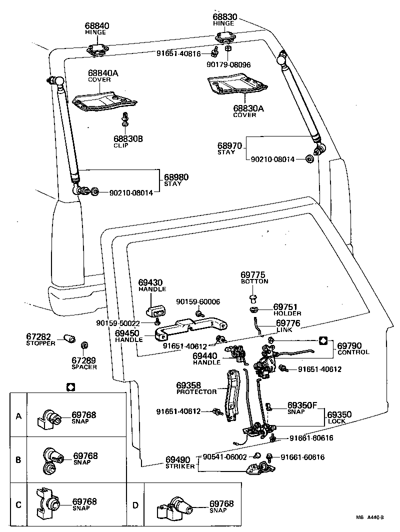 68950-39025 STAY ASSY, BACK DOOR, RH product image