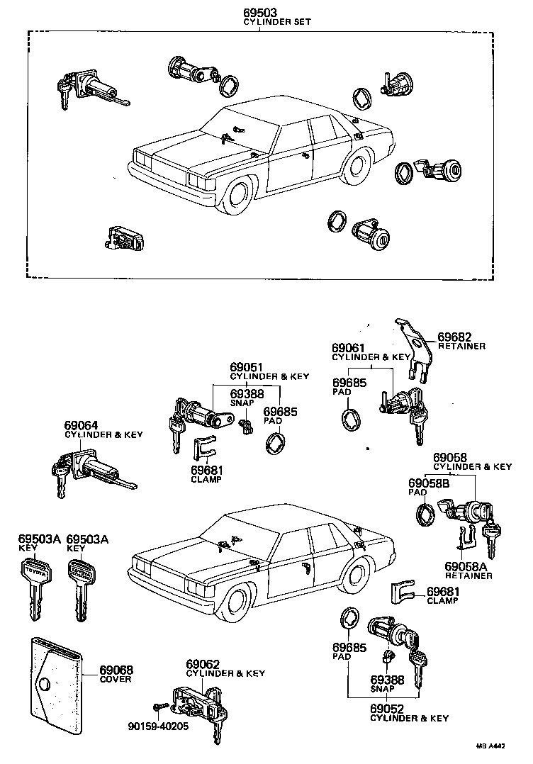 69009-91702 CYLINDER & KEY SET, GLOVE COMPARTMENT LOCK product image