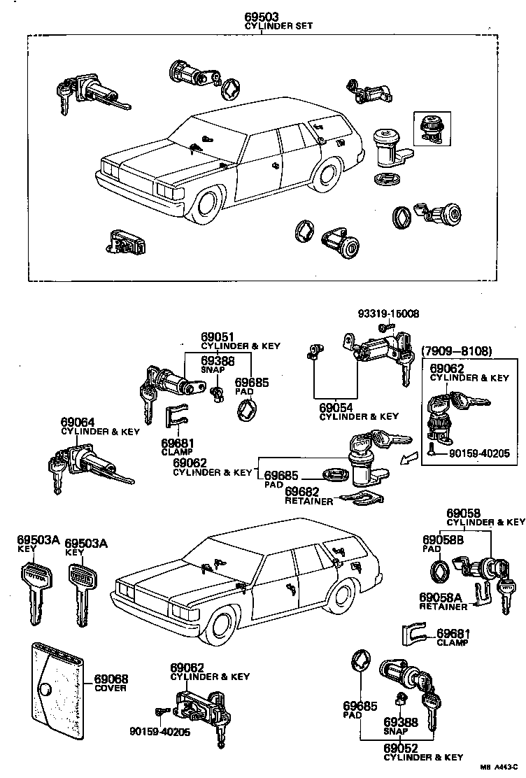 69009-91702 CYLINDER & KEY SET, GLOVE COMPARTMENT LOCK product image