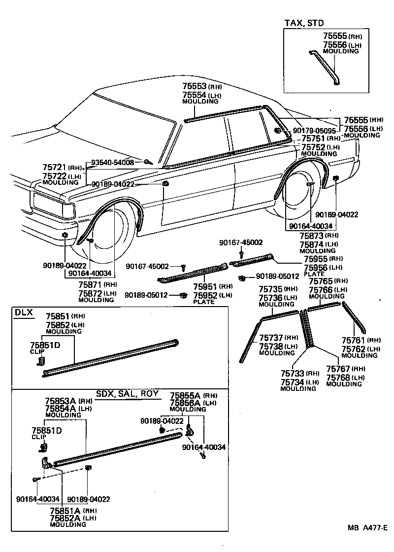 75554-30080 MOULDING, ROOF DRIP SIDE FINISH, REAR LH product image