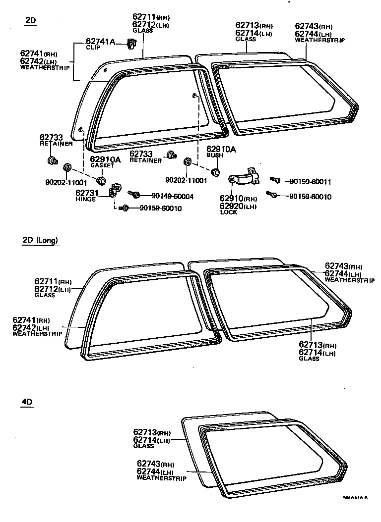 62744-13050 WEATHERSTRIP, QUARTER WINDOW, REAR LH product image
