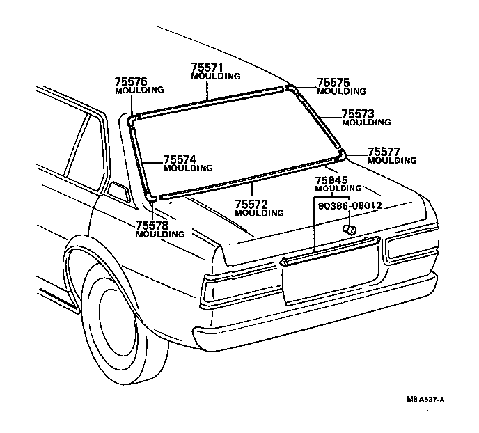 75581-12090 MOULDING, BACK WINDOW CORNER, UPPER RH product image