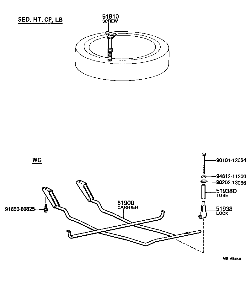 Toyota 51910-14040 SCREW ASSY, SPARE WHEEL CLAMP
