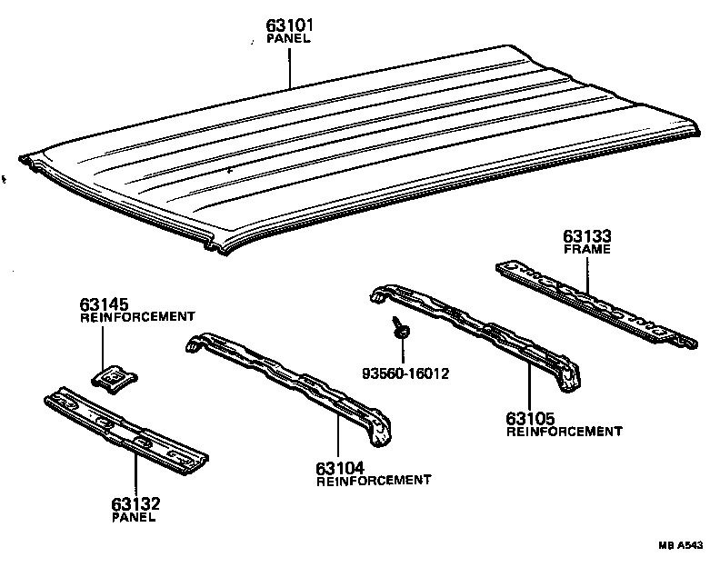 63103-13010 REINFORCEMENT SUB-ASSY, ROOF PANEL, CENTER product image