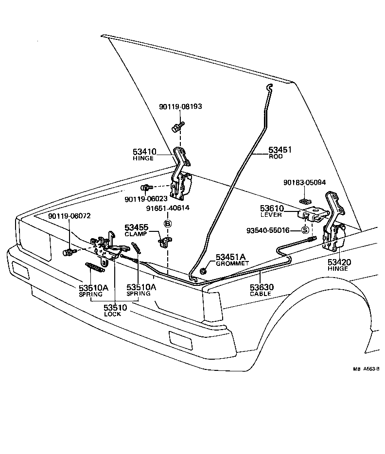 Toyota 53630-12140 CABLE ASSY, HOOD LOCK CONTROL