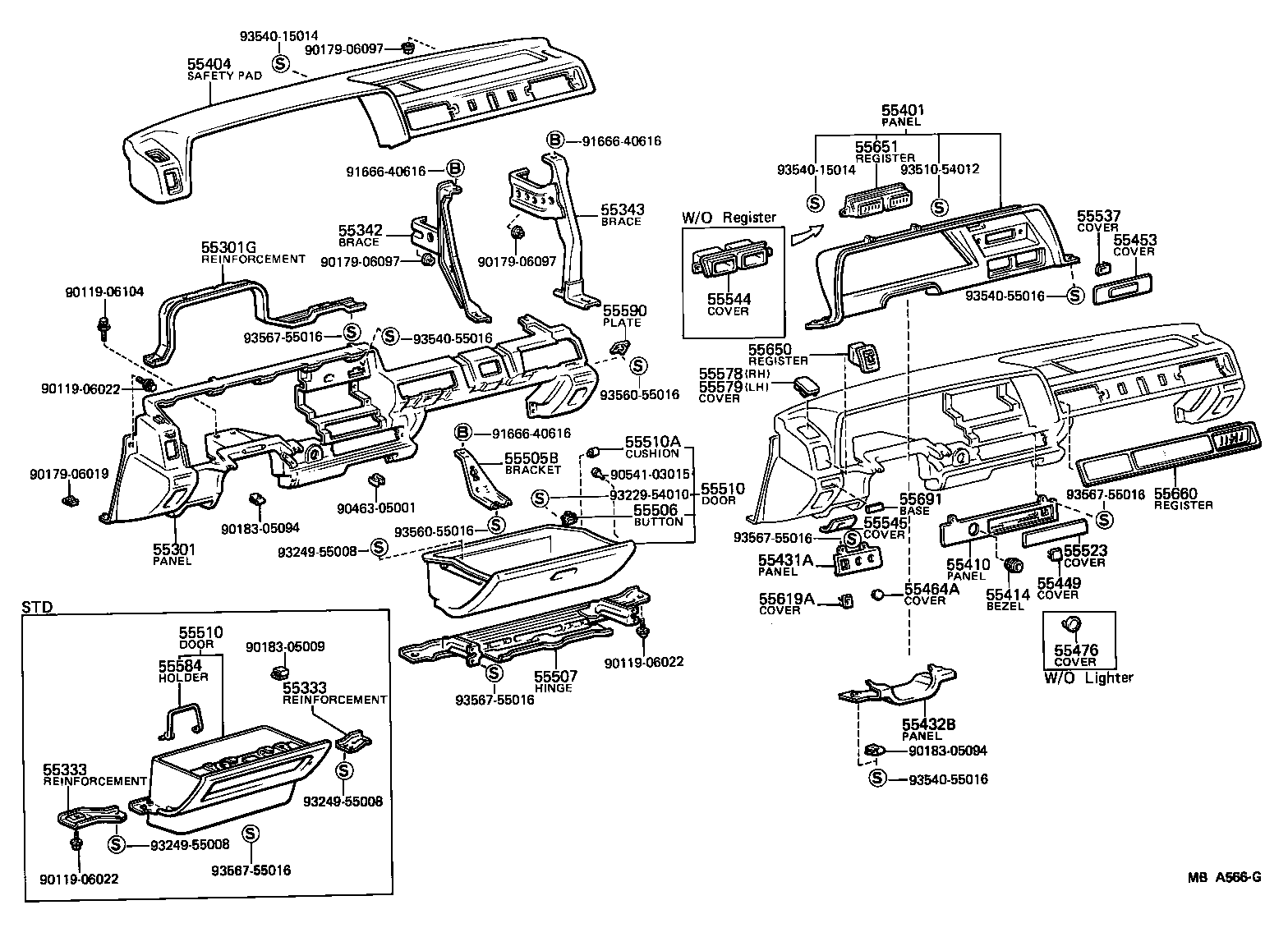 Toyota 55670-12060 REGISTER, INSTRUMENT PANEL, NO.1
