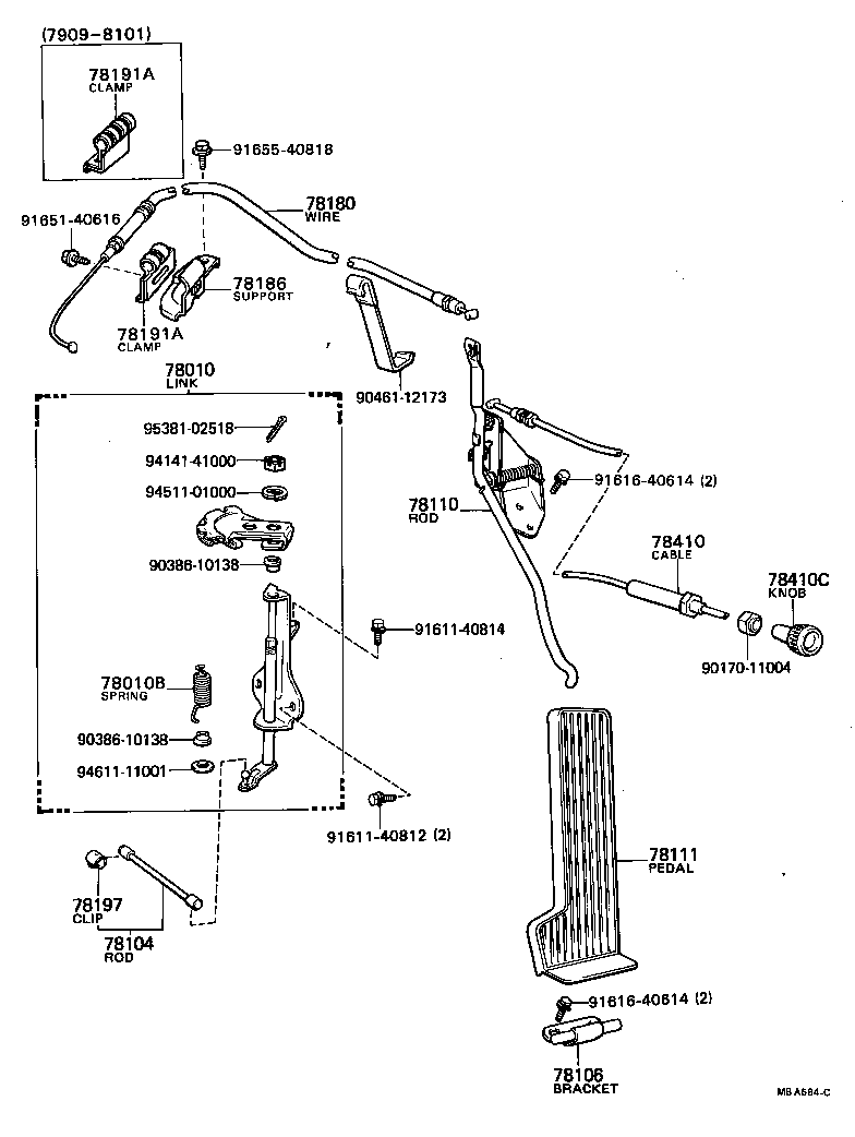 78185-95110 SUPPORT, ACCELERATOR CONTROL CABLE, NO.1 product image