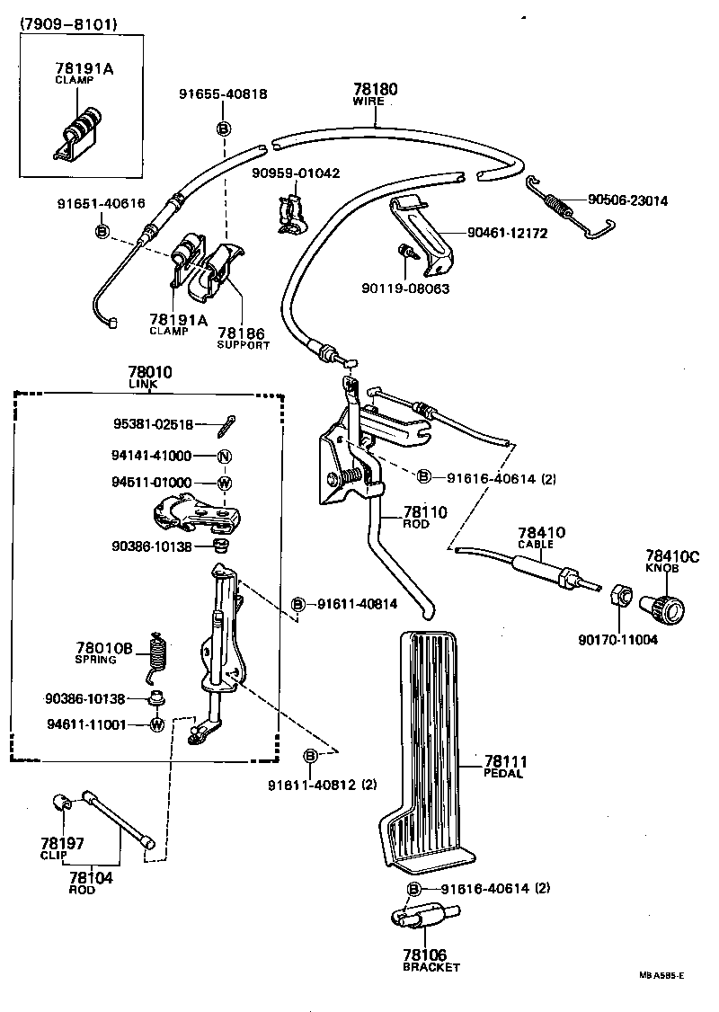 78185-95110 SUPPORT, ACCELERATOR CONTROL CABLE, NO.1 product image