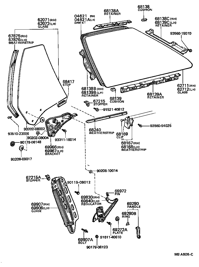 62744-13050 WEATHERSTRIP, QUARTER WINDOW, REAR LH product image