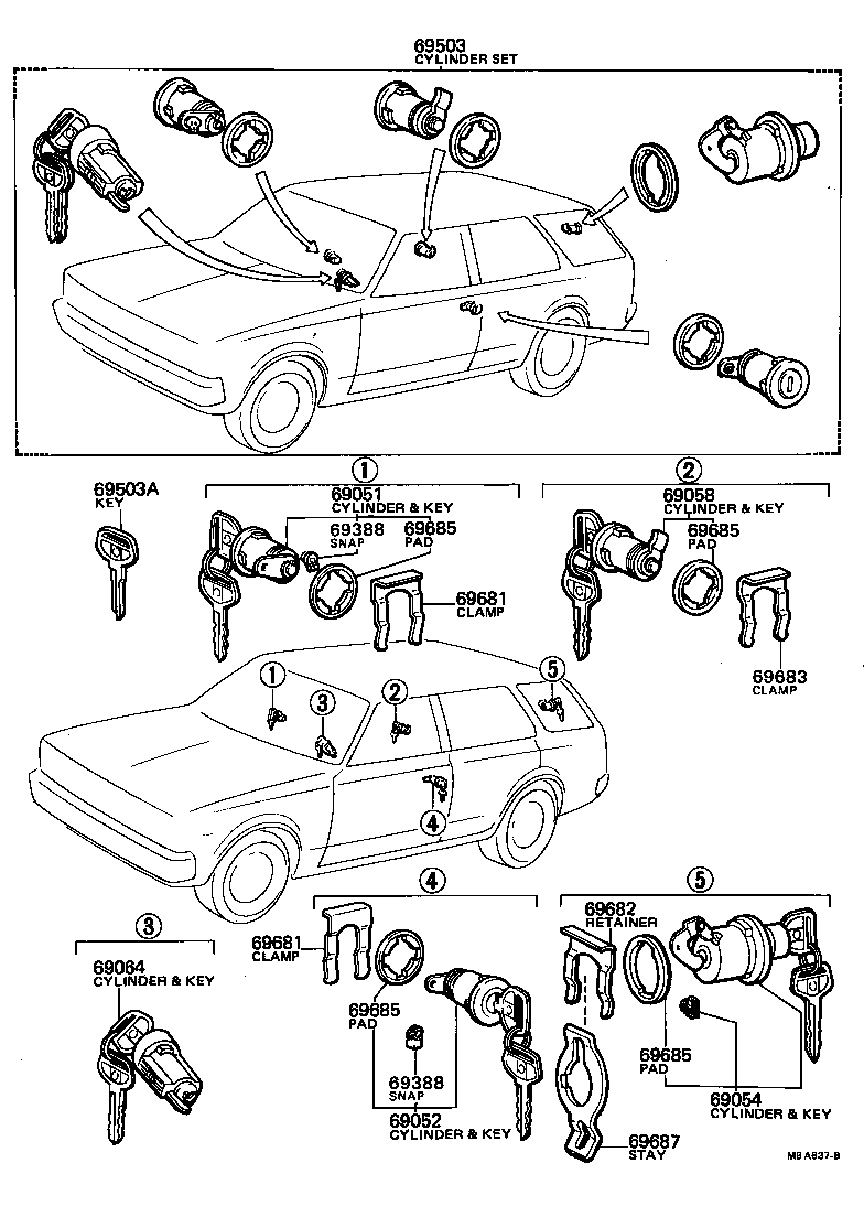 Toyota 69005-13060 CYLINDER SET, LOCK