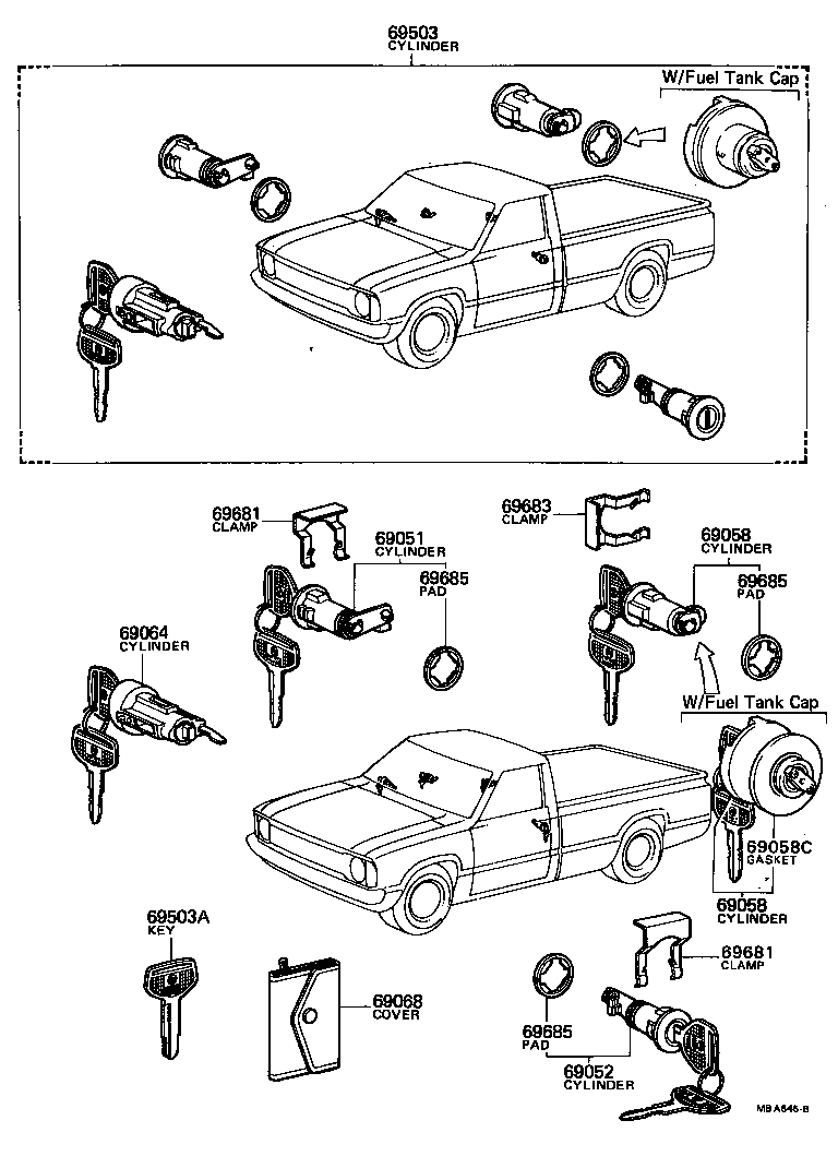 69058-89102 CYLINDER & KEY SET, FUEL FILLER LID product image