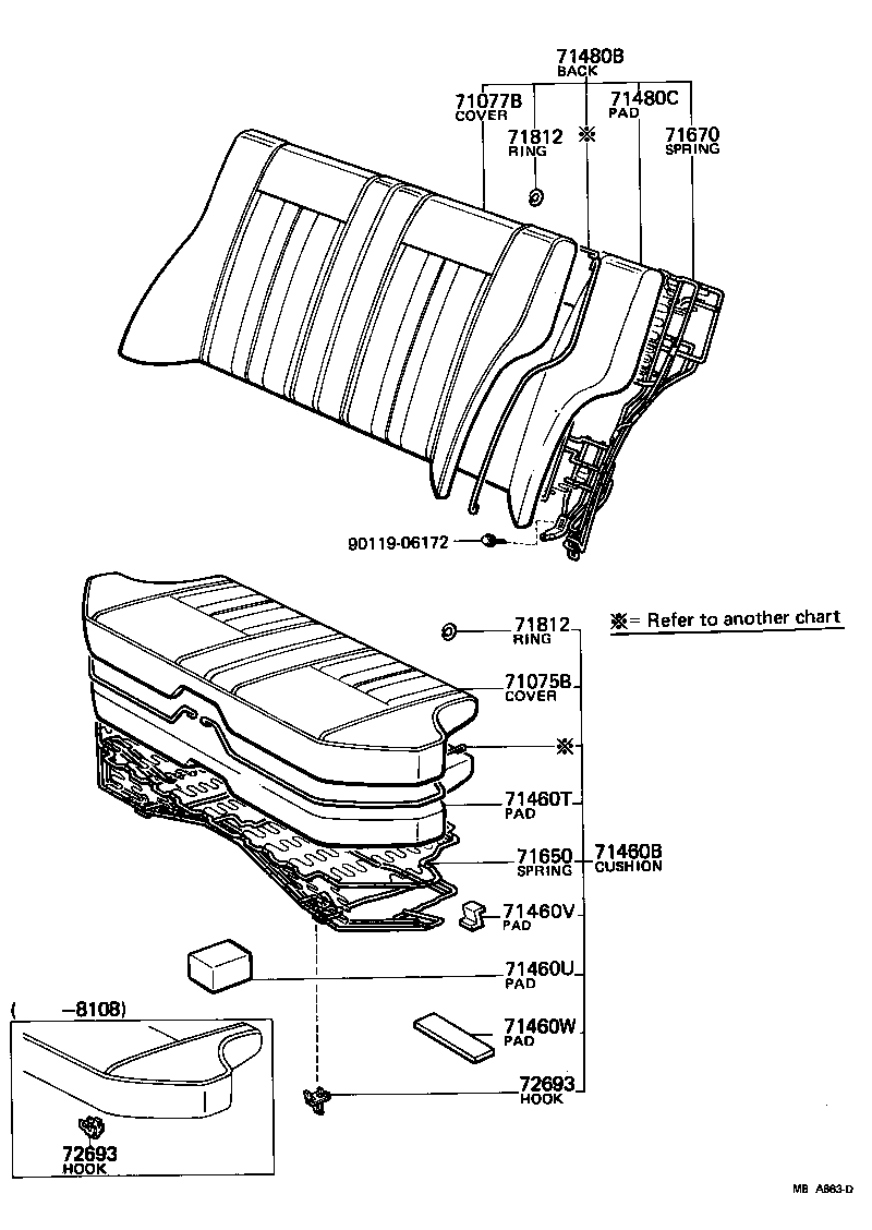 Toyota 71305-12020 HINGE SUB-ASSY, REAR SEAT BACK, CENTER