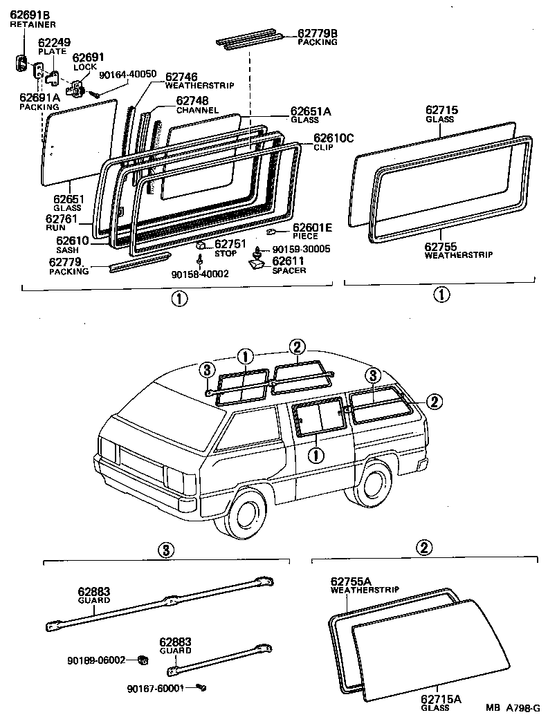 62732-95705 GLASS, SIDE WINDOW, NO.2(FOR HINGE TYPE) product image