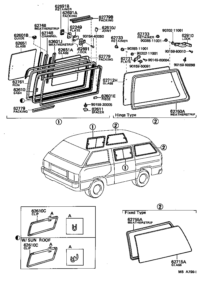 62732-95705 GLASS, SIDE WINDOW, NO.2(FOR HINGE TYPE) product image