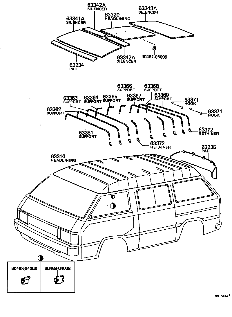 63371-95702 SUPPORT, ROOF HEADLINING, NO.4 product image