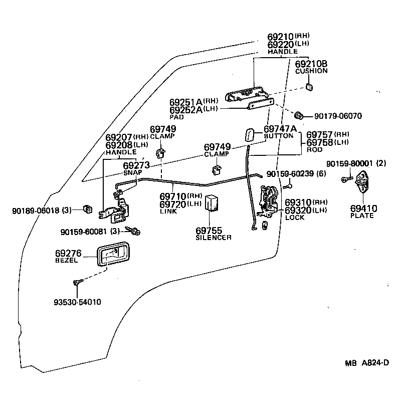 69310-95013 LOCK ASSY, FRONT DOOR, RH product image