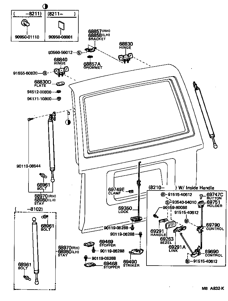 68950-29075 STAY ASSY, BACK DOOR, RH product image