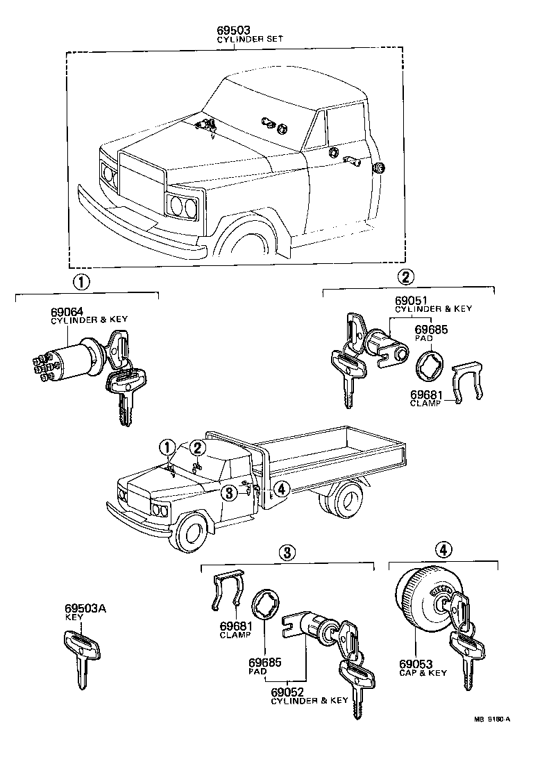 69052-95210 CYLINDER & KEY SET, DOOR LOCK, LH product image