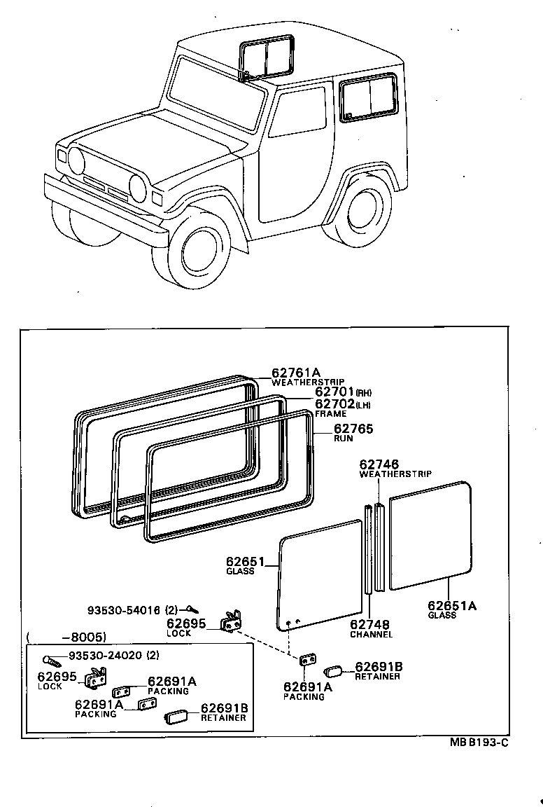 62711-87601 GLASS, SIDE WINDOW, NO.1, FRONT (FOR SLIDE TYPE) product image