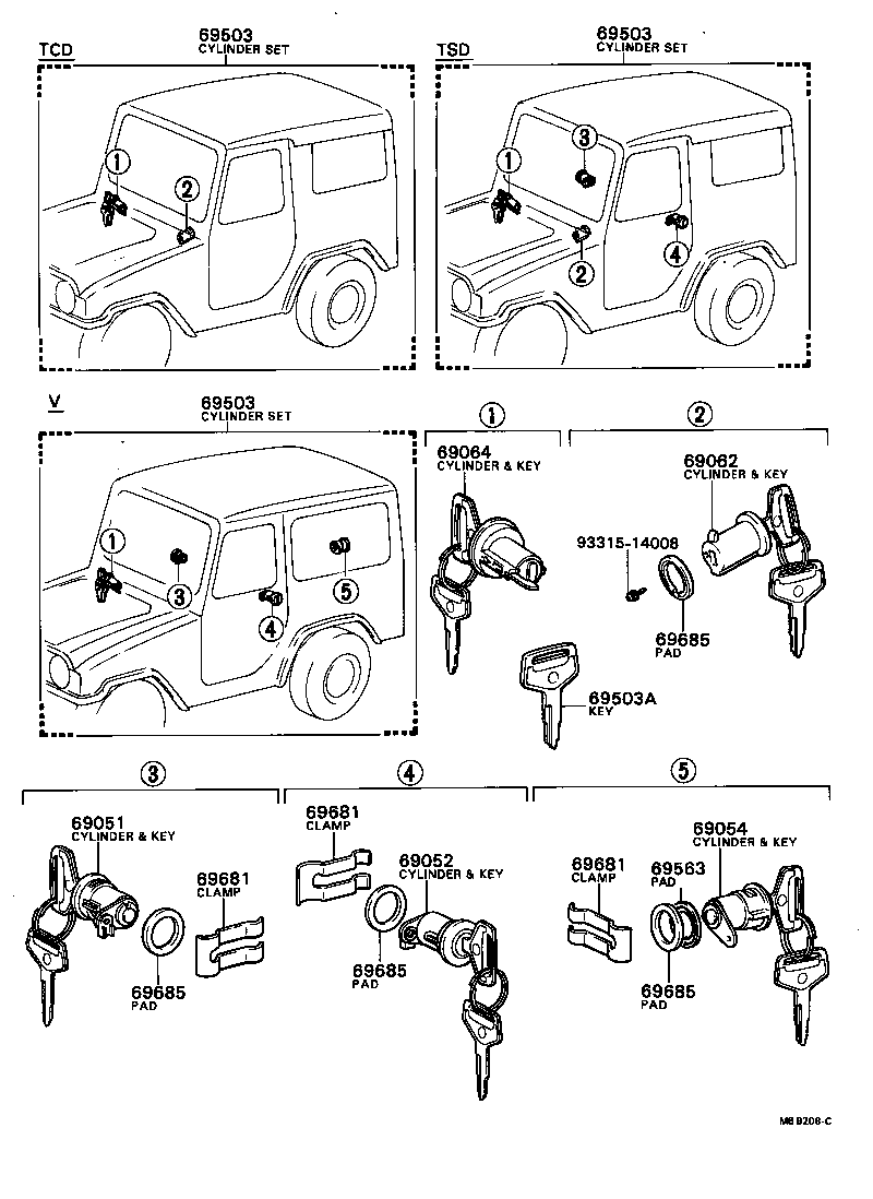 69052-87601 CYLINDER & KEY SET, DOOR LOCK, LH product image