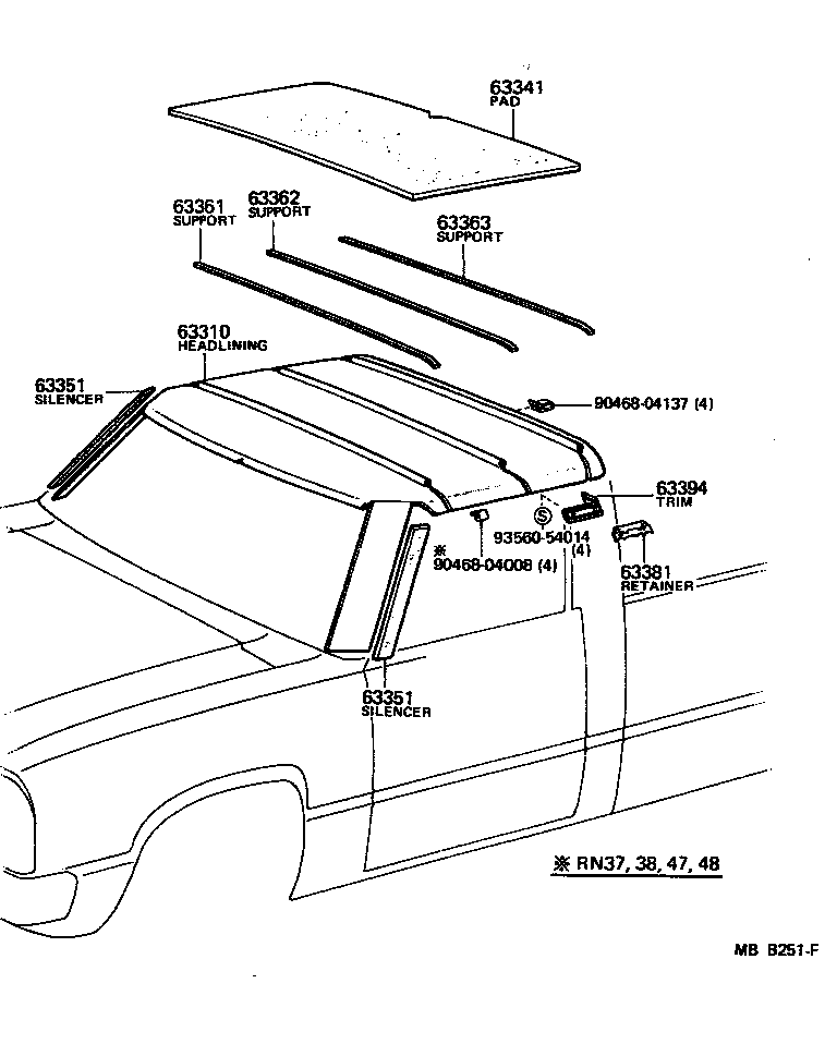 Toyota 63351-89102 PAD, ROOF SILENCER, NO.1