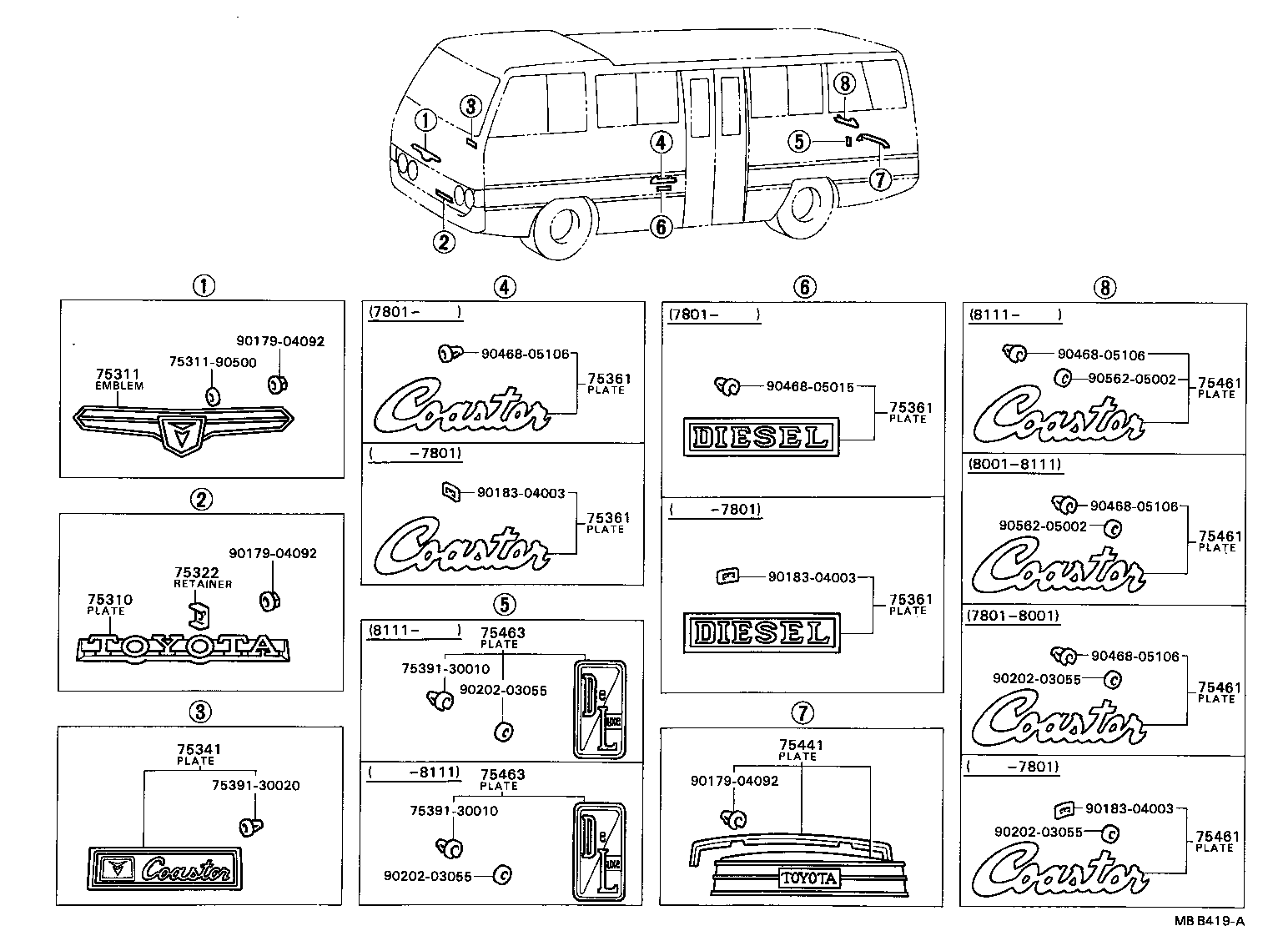 75330-90501 PLATE, FRONT FENDER NAME, NO.1 (MODEL MARK) product image