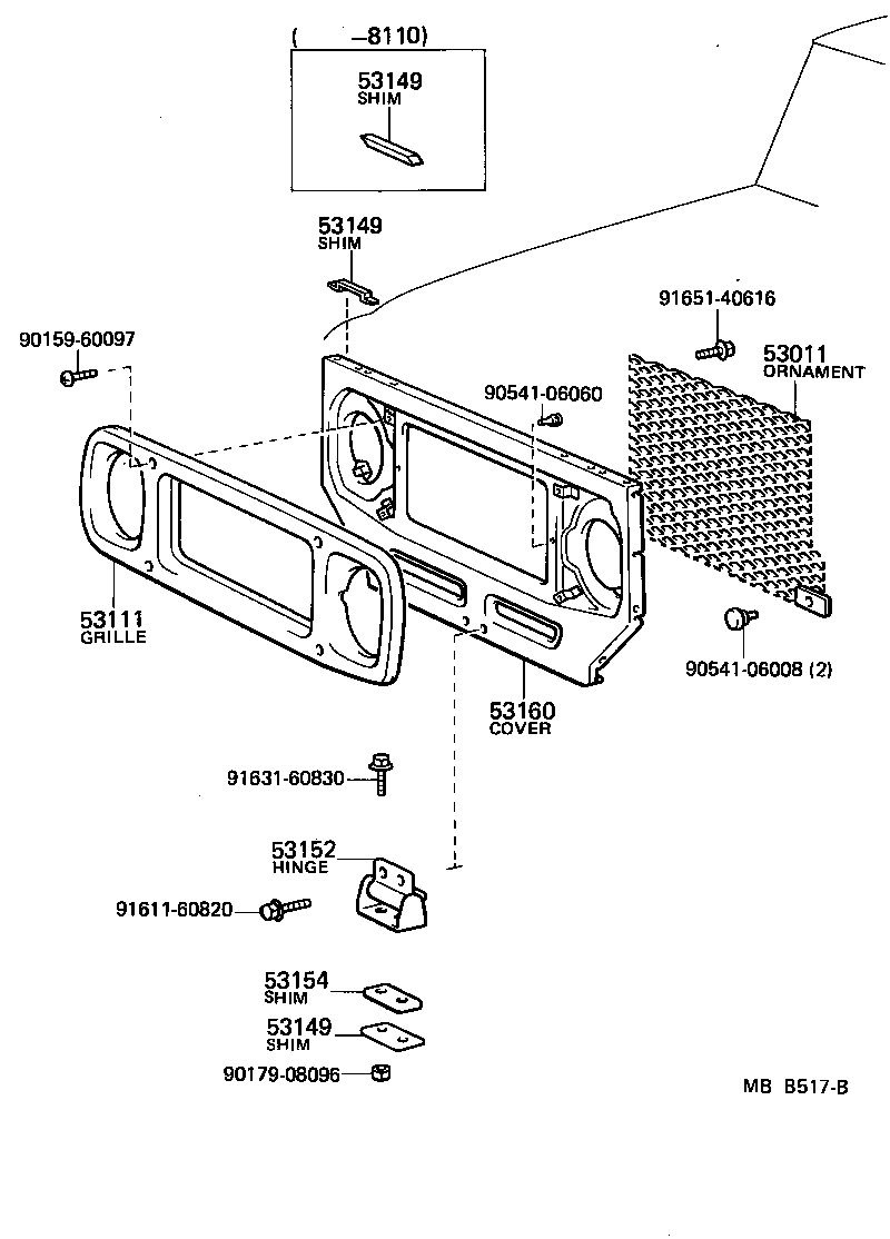 Toyota 53111-90302 GRILLE, RADIATOR