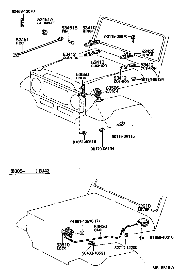 Toyota 53630-90801 CABLE ASSY, HOOD LOCK CONTROL