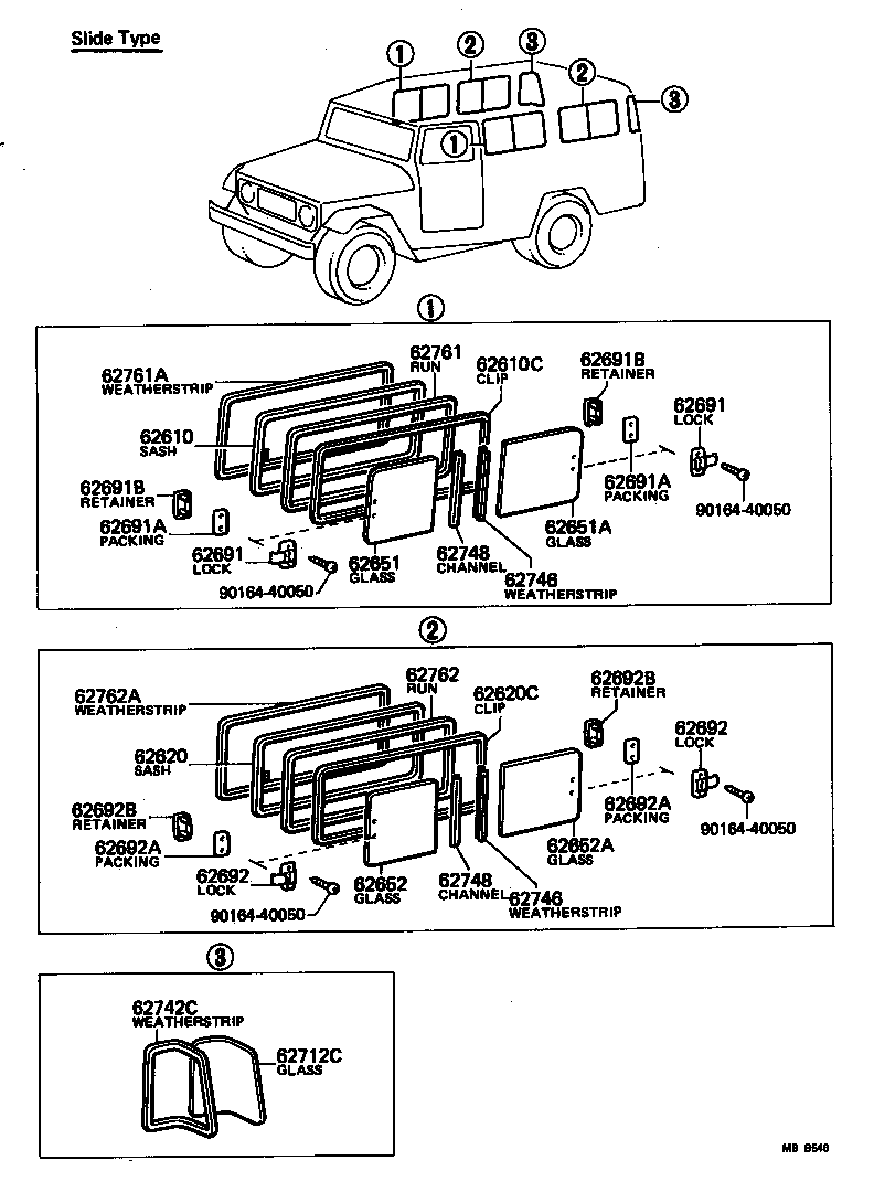62775-90300 CLIP, SIDE WINDOW OUTER SASH, NO.1 (FOR SLIDE TYPE) product image