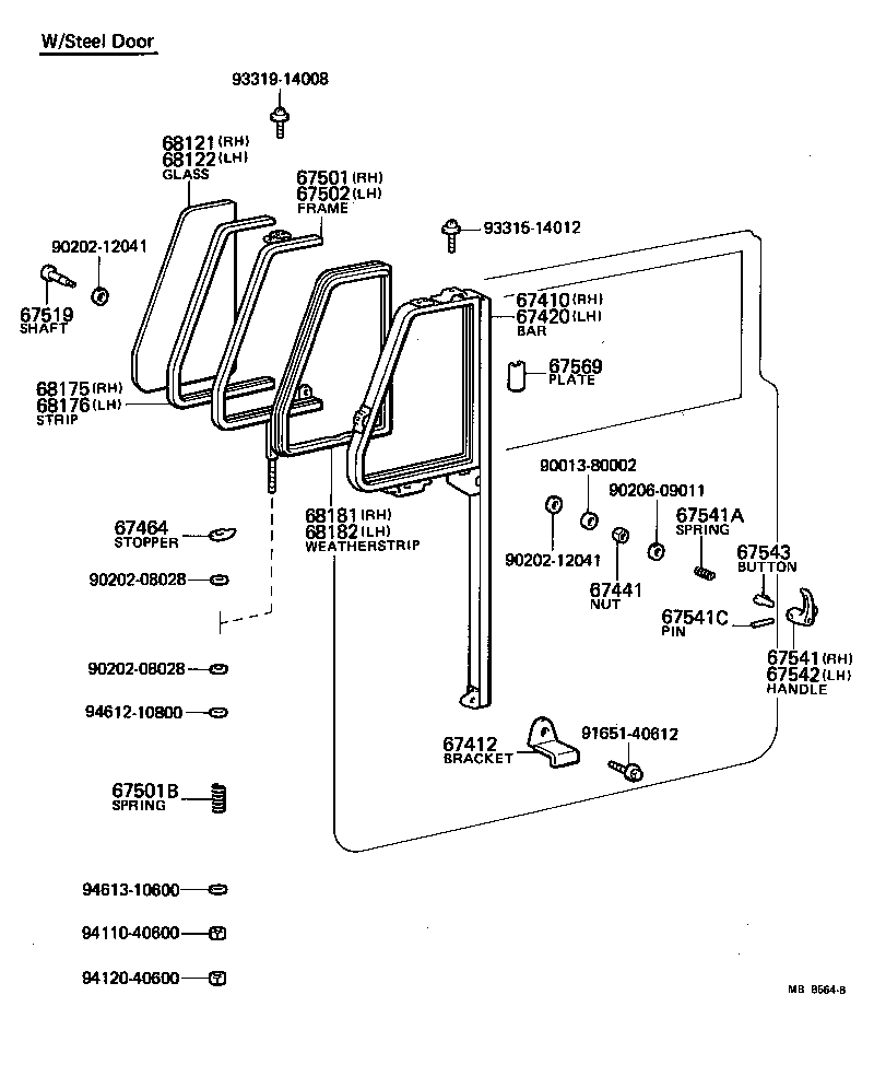 Toyota 67401-90301 BAR ASSY, FRONT DOOR WINDOW DIVISION, RH