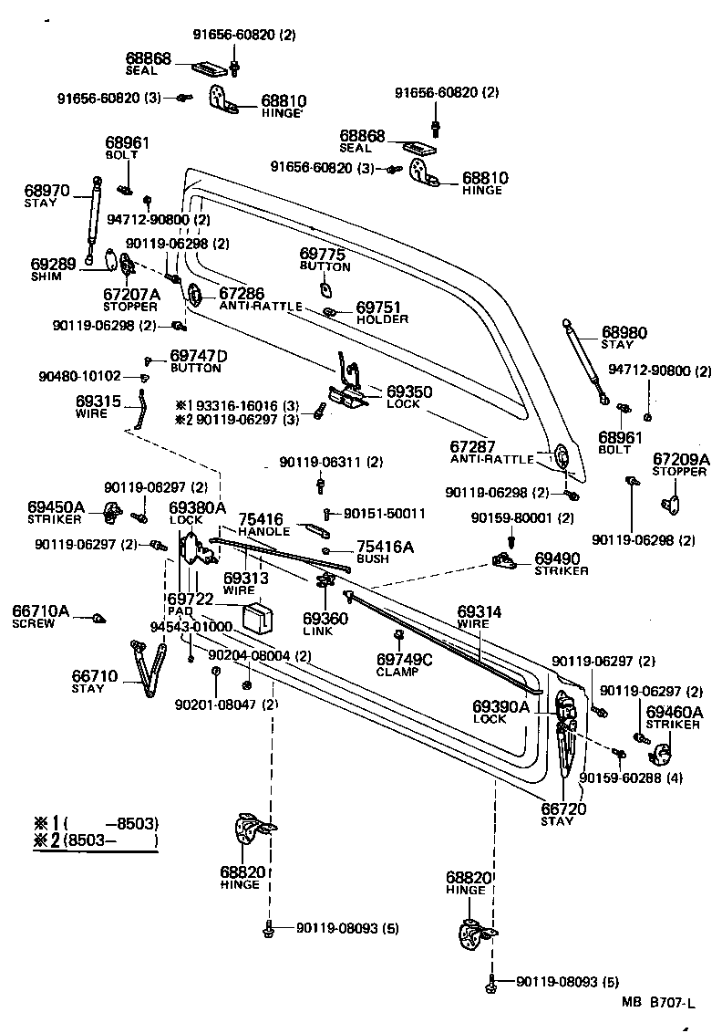 68950-69015 STAY ASSY, BACK DOOR, RH product image