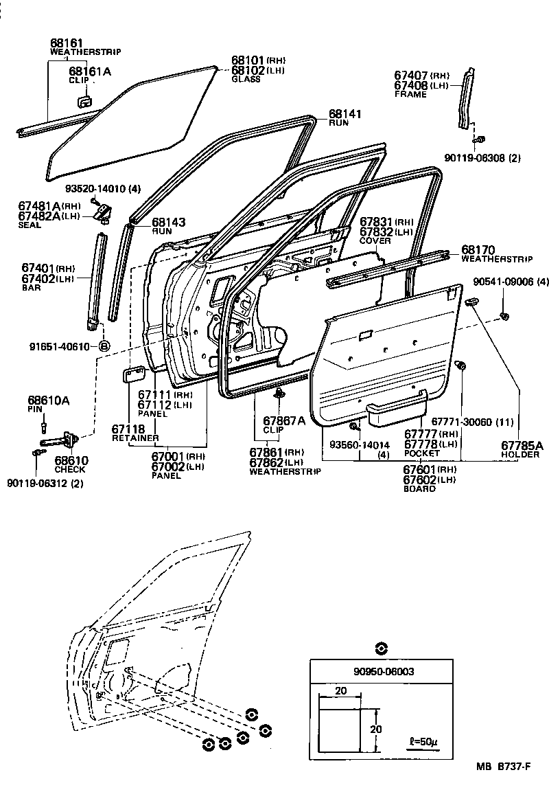 Toyota 67610-90A09-06 BOARD SUB-ASSY, FRONT DOOR TRIM, RH