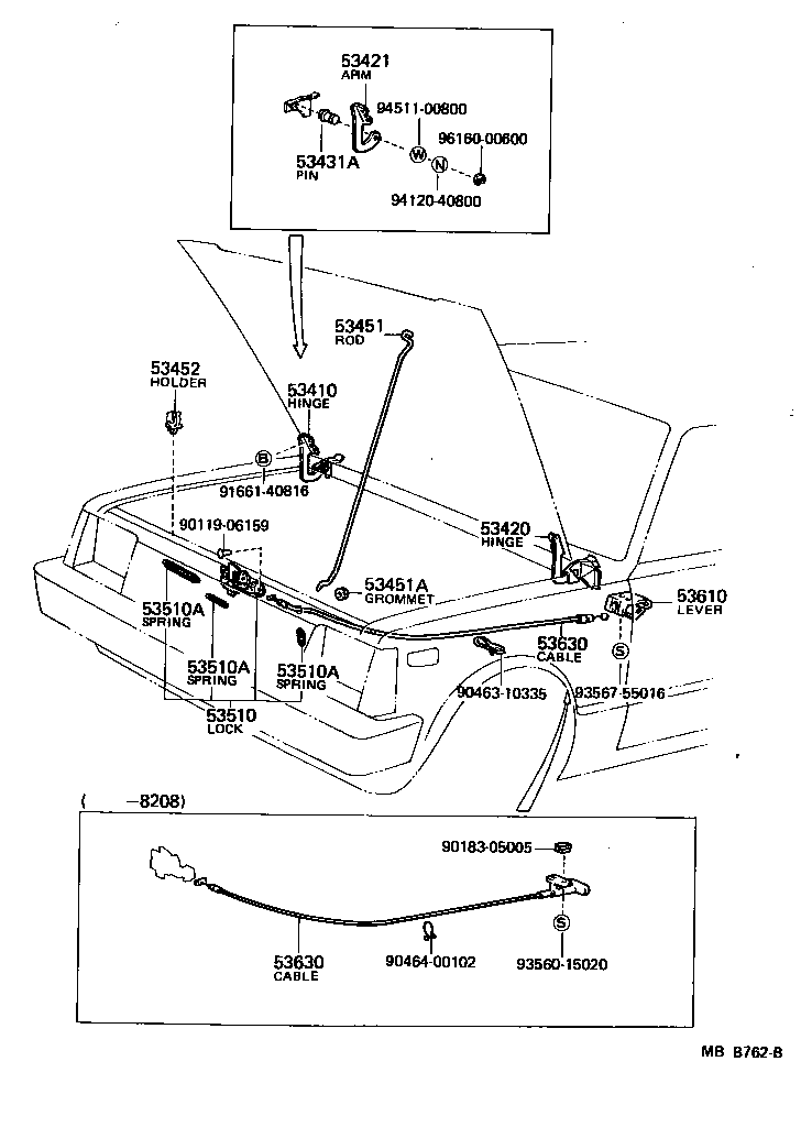 Toyota 53630-10130 CABLE ASSY, HOOD LOCK CONTROL