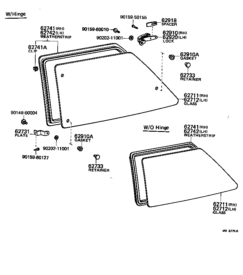Toyota 62711-10170 GLASS, QUARTER WINDOW, RH