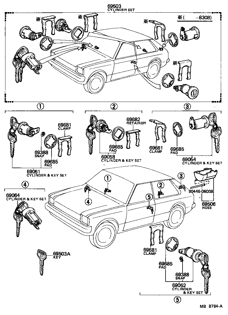 Toyota 69005-19655 CYLINDER SET, LOCK