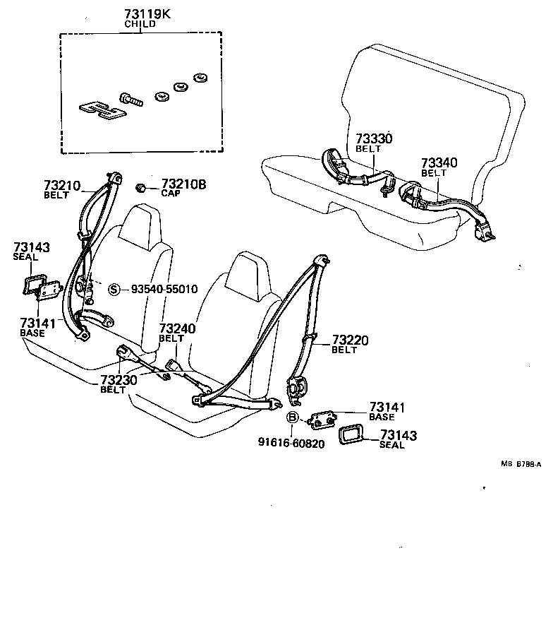 Toyota 73230-10100-36 BELT ASSY, FRONT SEAT INNER, RH