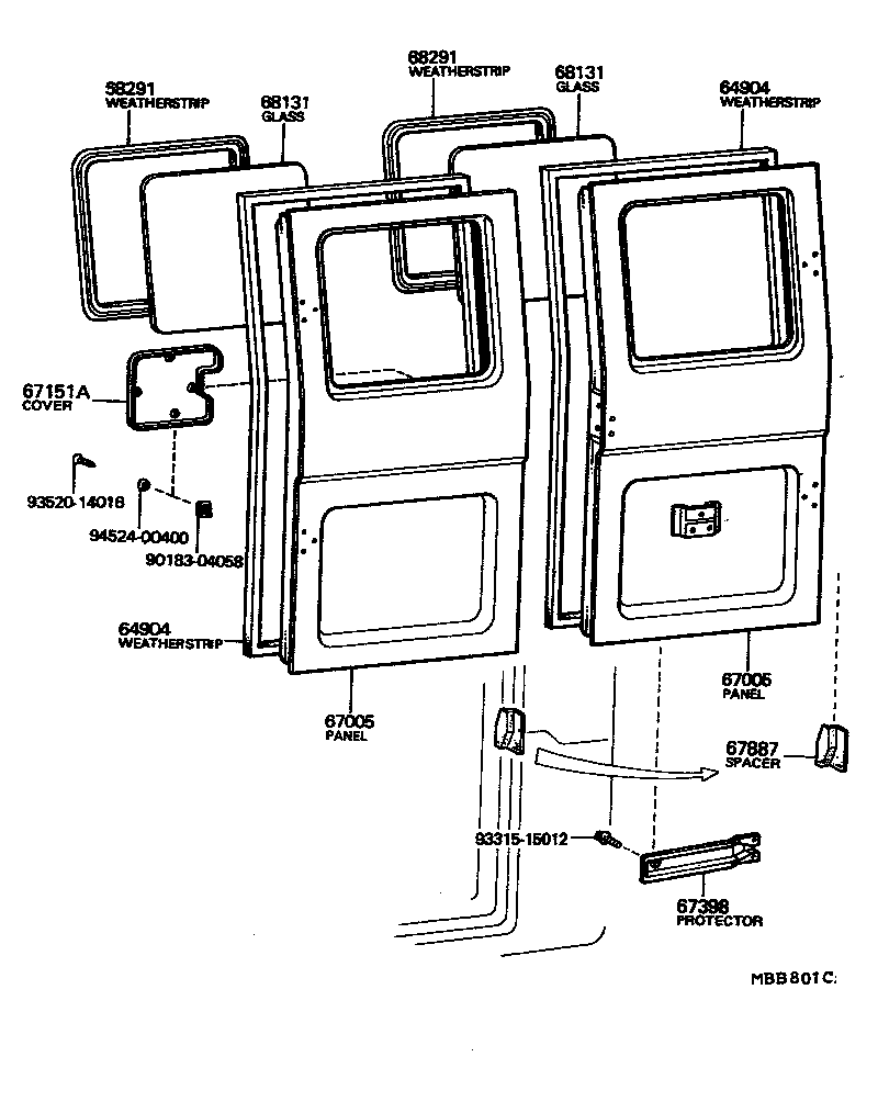Toyota 67005-90806 PANEL SUB-ASSY, BACK DOOR