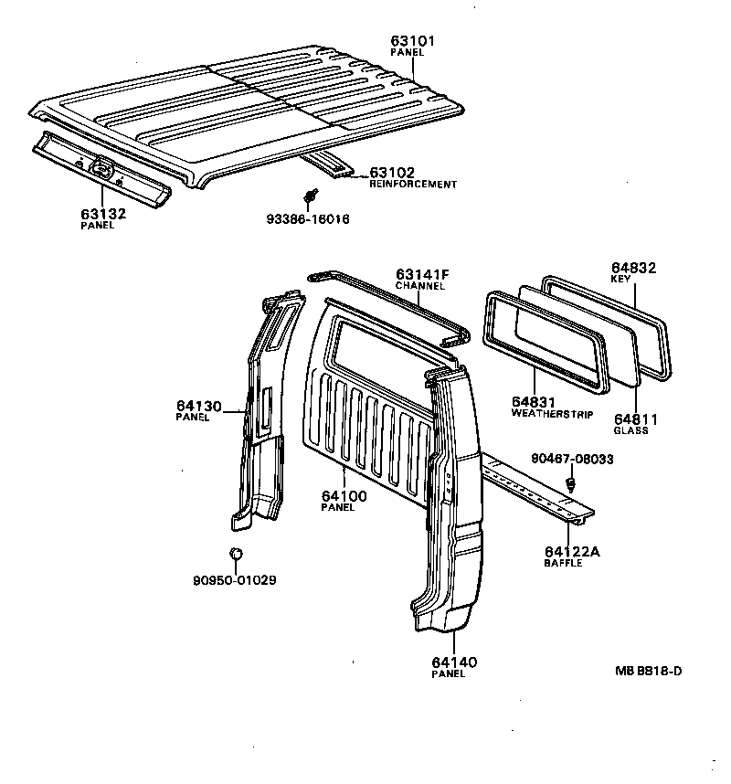 63302-92105 REINFORCEMENT SUB-ASSY, ROOF PANEL, REAR product image