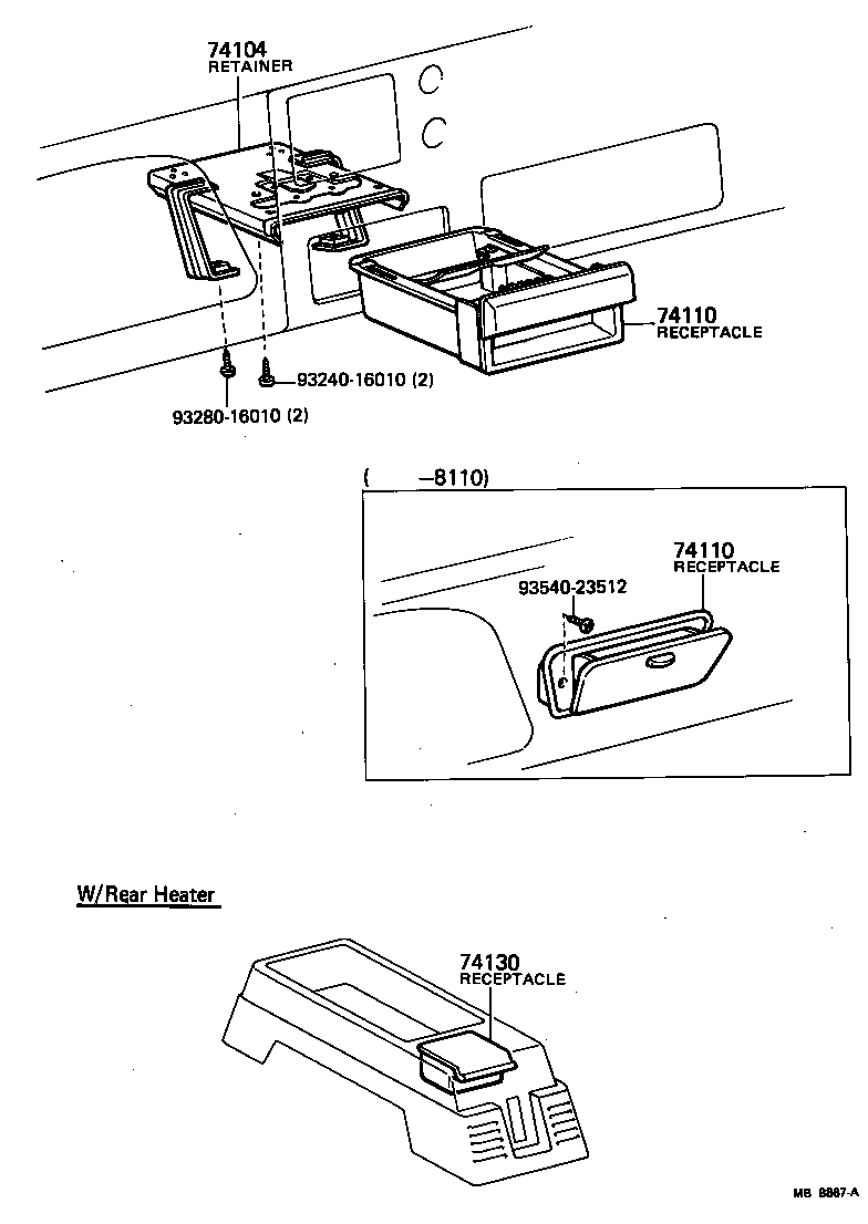 74130-90801 RECEPTACLE ASSY, REAR ASH product image