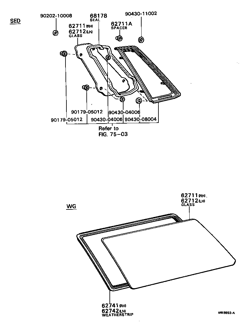 Toyota 62711-22020 GLASS, QUARTER WINDOW, RH